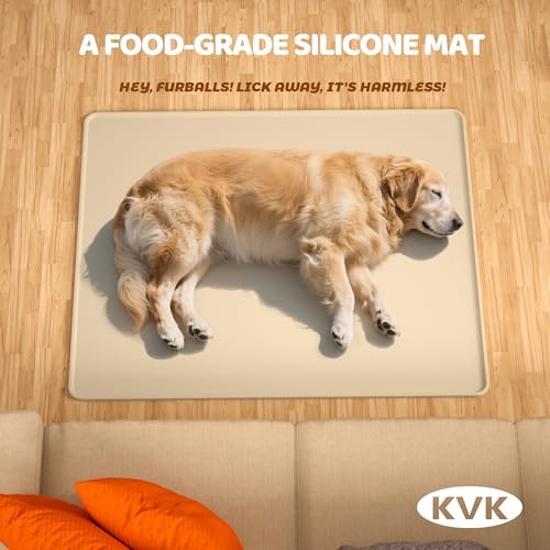 Extra Extra Large Silicone Dog Food Mat 39.4×43.3in and 128oz Silicone Bag Set (39.4"L x 43.3"W / Beige Mat & Yellow Bag)