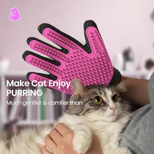 Pet Hair Removal Glove with 255 Silicone Tips for Dogs & Cats (Pink)