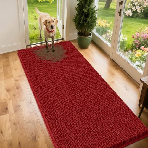 Dog Door Mat for Muddy Paws (Red / 71" x 25")