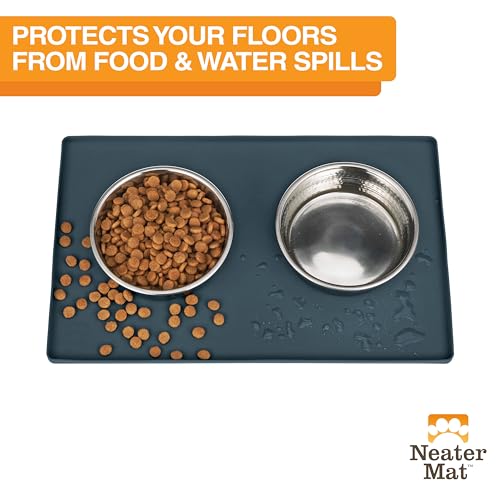 Neater Mat Pet Mats for Food and Water (16"L x 10"W / Slate Blue)