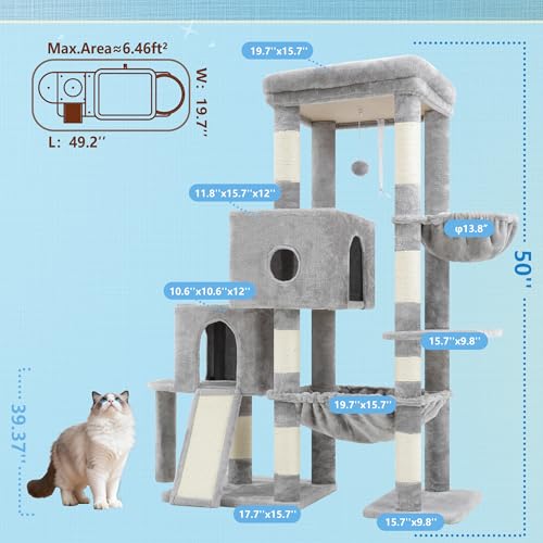 Cat Tree Tower with Plush Steped Condos (50 inches / Light Gray)