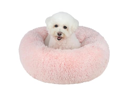 Round Calming Dog Bed for Small (Pink / 30" x 30" x 8")