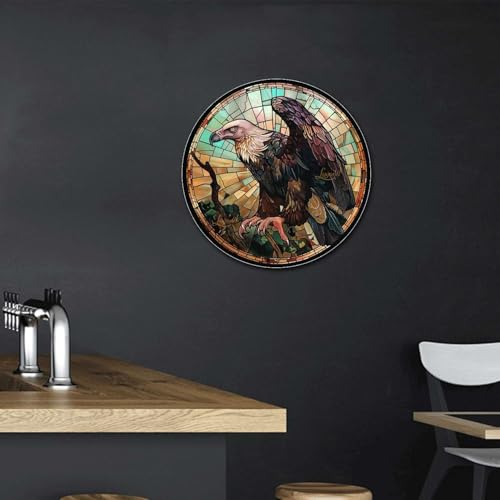 Metal Sign Tin Sign Circular Stained Glass Vulture Boho Office Decor for Pet 12×12 Inches (12×12 Inches / Vulture-2)