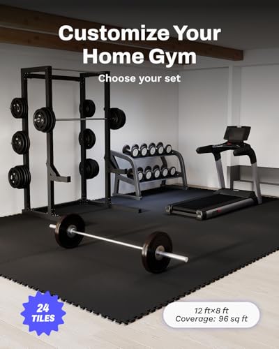 0.79" Thick Gym Flooring for Home Gym (Black/No Dots / 96 Sq Ft (24 Tiles))