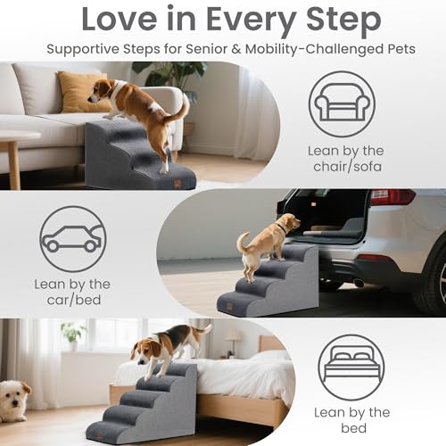Ramp Dog Stairs for High Beds 22.6" H (Grey / 5-Step (33"D x 15.7"W x 22.6"H))