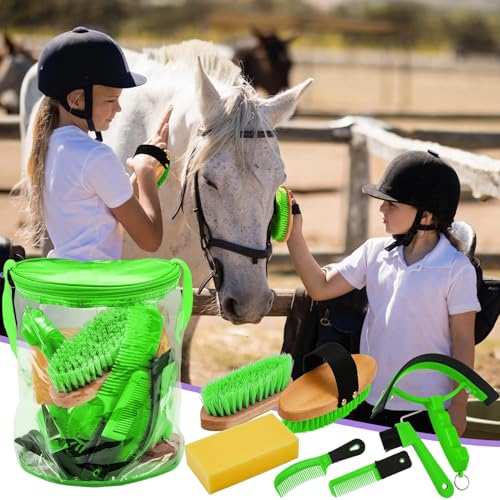 9 Pcs Horse Grooming Kit Tack Room Supplies (Cute / Green)