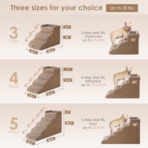 5 Step Curved Dog Stairs for High Beds 20.7" H (Camel / 35.4"l X 15.7"w X 22.7"h)