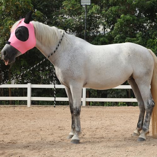 Stretchy Horse Fly Mask with Ears (Pink / Full)