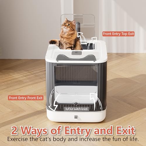 Covered Cat Litter Box with Lid for Kitten to Medium (White And Grey / Medium)