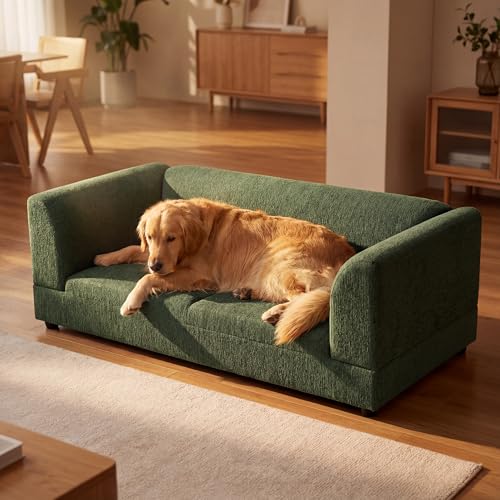 Oversized Dog Sofa Couch for Medium and Large Dogs with Backrest and Armrest (56.5 inch / Green)