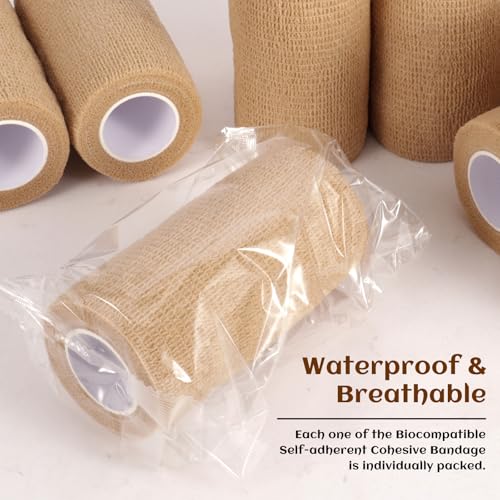 Elastic Self Adhesive Bandage Wrap 4 Inch (4 Inch-24 Count Brown)