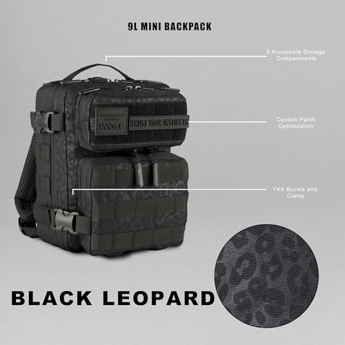 9L Mini Backpack 1000D Compact Gym EDC Bag (Black Leopard)