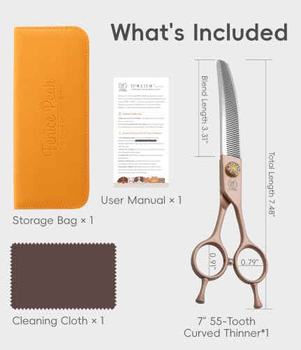 Professional Curved Thinner Dog Grooming Scissors 7.0'' Rose Gold Thinning Shears Extremely Sharp Blades 440C Stainless Steel Thinning Shears Durable Smooth Fine Cut for Dogs and Cats (Curved Thinner / 7")