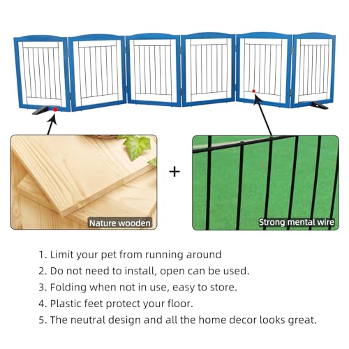 Freestanding Dog Fence Indoor (【6 Panels】120''w x 24''h / Blue)