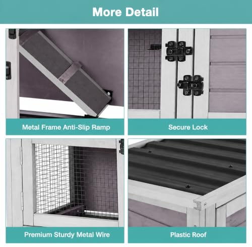 2 Story Wooden Rabbit Hutch with Chew ((Grey-AIR77))