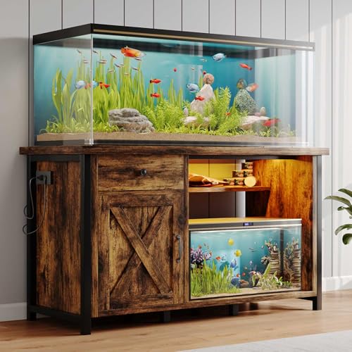 55 75 Gallon Fish Tank Stand with Power Outlets (Brown and Black)