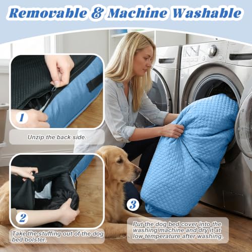 Cooling Dog Bed Mat with Bolster Pillow Washable Dog Couch Cover Breathable Summer Pet Couch Bed Protector Indoor (Cooling Blue / 45.0"L x 37.0"W x 6.0"Th)