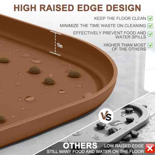 Waterproof Silicone Pet Food Mat with Raised Edge for Dog & Cat (Brown / 36"L x 24"W)