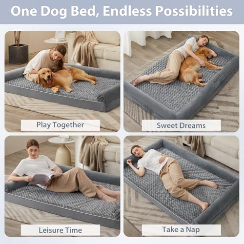Orthopedic Washable Human Dog Bed for Adult & Dog Cozy Sleep (61"l x 43"w x 7"th / Grey)