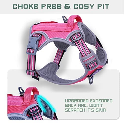 Tactical Dog Harness for Large Dogs No Pull (Rose Red / L(Neck:19-25", Chest:21-35"))