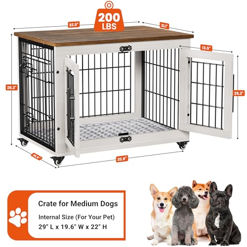 2 Pack Dog Crate Furniture (32.5"L x 22.1"W x 25.2"H / Set of 2 White)