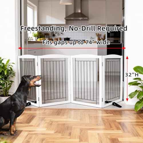 Freestanding Dog Fence Indoor (White / 【4 Panels】80''w x 32''h)