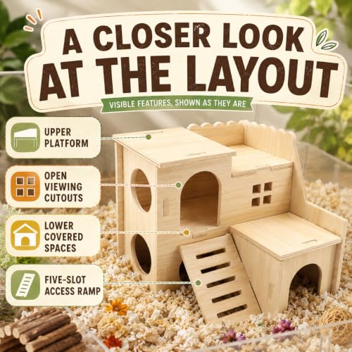Tiny Hamster Maze Wood House Fun Slide House Double