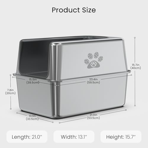 Enclosed Stainless Steel Cat Litter Box with Lid (XL-23.6"x15.7"x15.7")