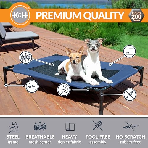 K&H Outdoor Elevated Dog Bed (Blue/Black Mesh / Medium 32"L x 25"W)
