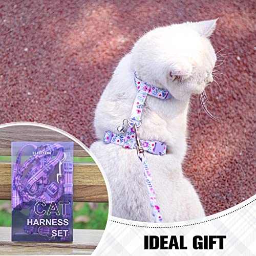 Cat Harness and Leash Set (Small(Chest: 10"-15") / Purple Flower)