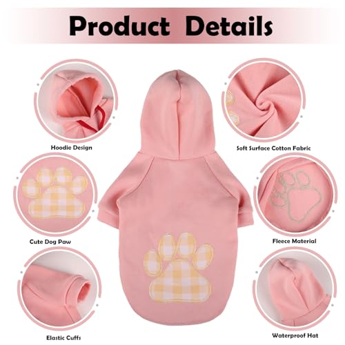 Dog Hoodie Flannel Pet Hooded Sweater with Hat Puppy Pullover Sweater Shirt (Small / Pink)