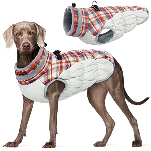 Dog Jacket for Large Dogs Warm Dog Jackets with Harness Built in (Red Plaid / XXXL(chest:43in))