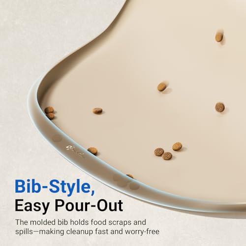 Cat Food Mat Silicone Waterproof Feeding Mat (18"L x 12.5"W / Almond)