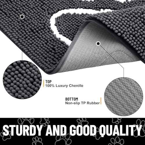 Dog Door Mat for Muddy Paws (44"X24" / Dark Grey and White)
