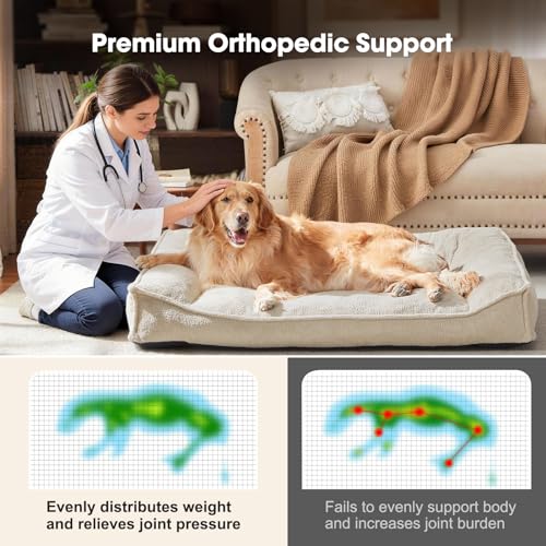 Orthopedic Dog Bed Medium Size Dog (Beige / 35"L x 25"W x 8"Th)