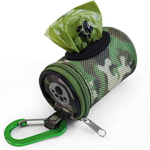 Dog Poop Bag Holder for Leash with Carabiner Clip Soft Fabric (Woodland Camo)