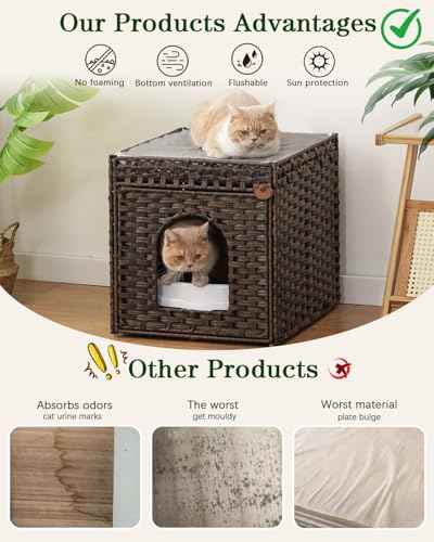 Cat Litter Box Enclosure (Brown / Standard With 1 Cat Bed)