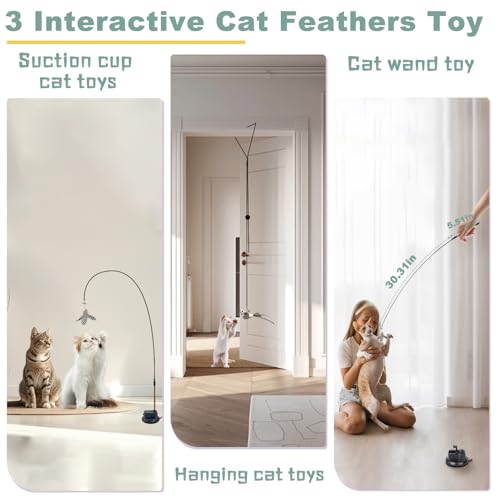 7-in-1 Kitten Toys for Indoor Cats with Washable Adhesive Suction Cup, Hanging Interactive Cat Toys, Silvervine Stick and Sisal Chew Rope Catnip Teething Toy for Bored Kitten (Neutral)