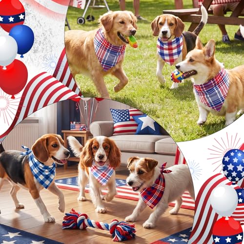 100 Pcs Veterans Day Dog Bandanas Bulk (Patriotic Plaid / 25.6 x 17.7 x 17.7 Inch)