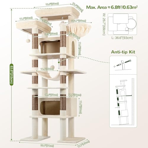 Giant Tall Heavy Duty Cat Tower for Indoor Large Cats (Beige / 83 inch)