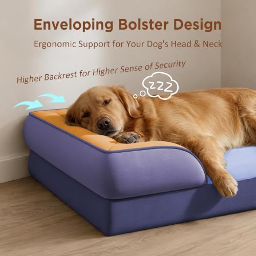 Orthopedic Dog Bed for Extra Large Dogs with Bolster (45.0"L x 35.0"W x 8.5"Th / Twilight Wave)
