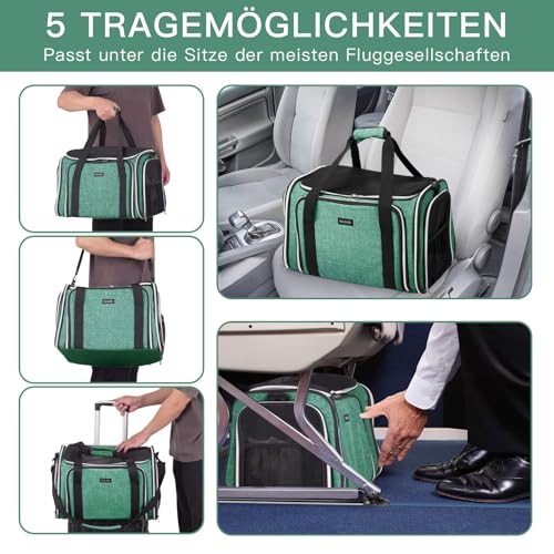 Expandable Cat Carrier with Travel Litter Box (Green / 12.6"L x 6.9"W x 16.5"H)