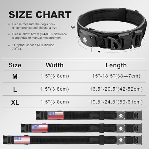 Tactical Dog Collar with IPX8 Waterproof AirTag Holder (Black / M(15"-18.5"))
