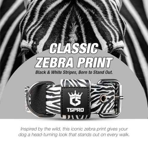 Heavy Duty Thick Dog Collar with Metal Buckle for Large Dogs (L – Fits Neck 18.9"-21.7" / Classic Zebra Print)