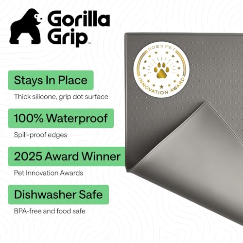 Dog Food Mat 100% Waterproof Silicone (Gray / 32"l X 24"w)