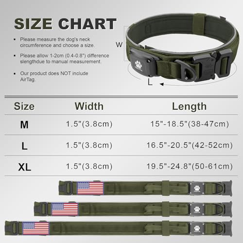 Tactical Dog Collar with IPX8 Waterproof AirTag Holder (ArmyGreen / M(15"-18.5"))