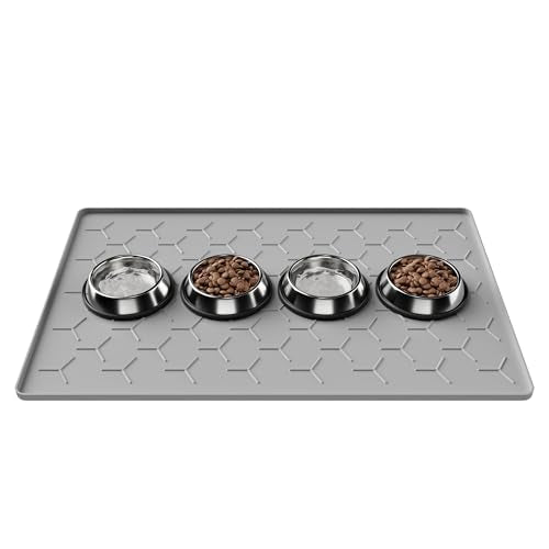 Silicone Dog Cat Food Bowl Mat (L-34''X22'' / Light Gray)