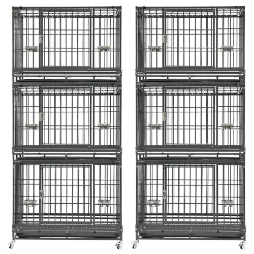 2 Pack Three Tier 37" Heavy Duty Stackable Dog Crate with Wheels (37"L x 22.5"W x 29.5"H - 3 Tiers - 2 Pack)