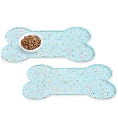 Dog Food Mat Anti (19.4" x 9.8"-2PCS / Donut Blue)