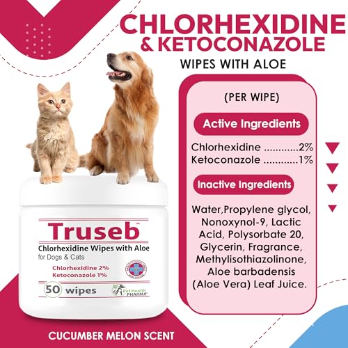 Truseb Chlorhexidine Wipes for Dogs Cats Horses with Aloe Vera